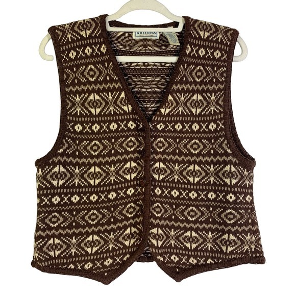 ARIZONA Vintage‎ Wool Knit Wooden Button Preppy University Academia Vest - Picture 1 of 11